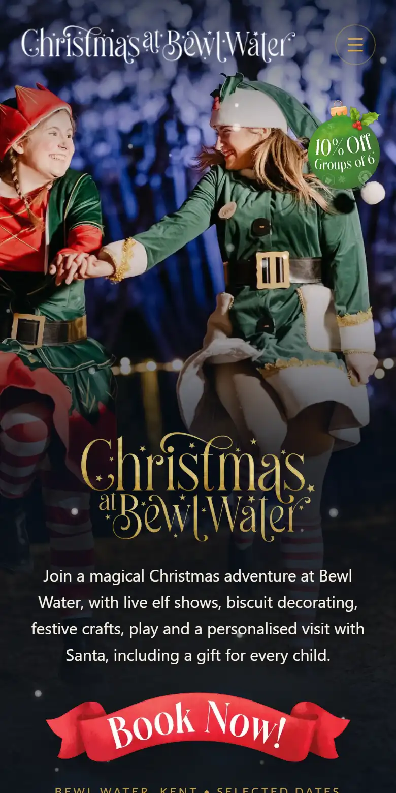 Christmas at Bewl Water website on a phone